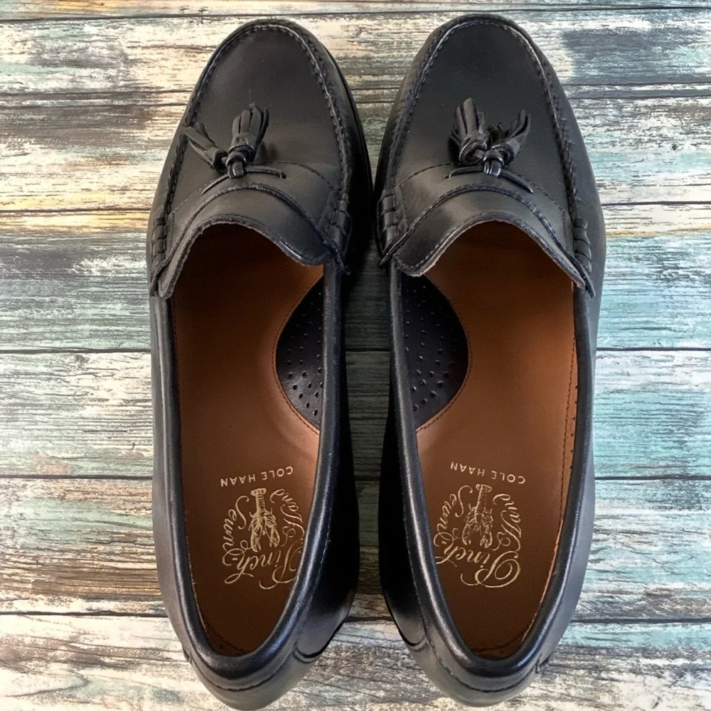 Cole Haan Pinch Tassel Loafer Mens Size 11 Black Leather Moc Toe Dress Work Shoe